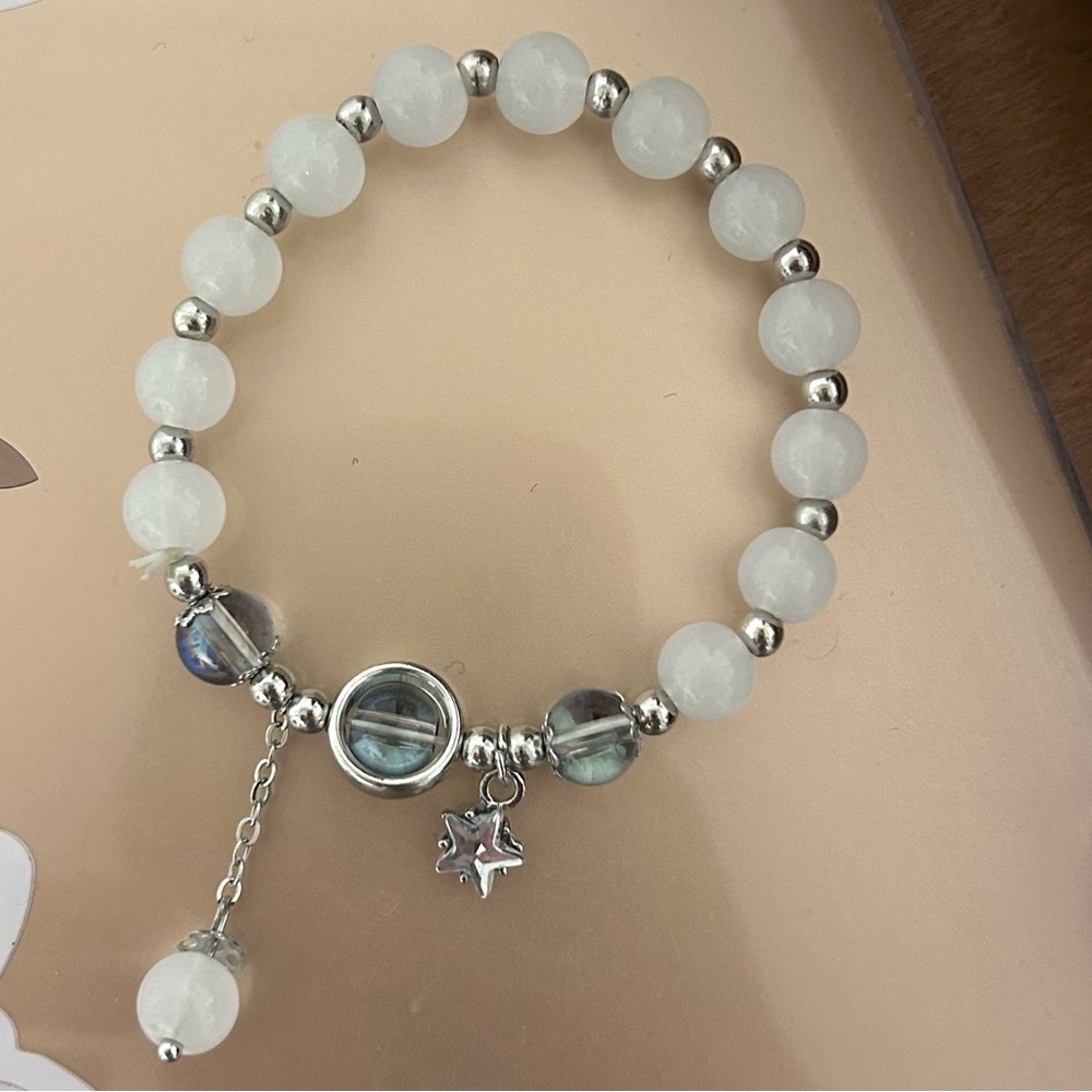 silver beaded crystal star bracelet